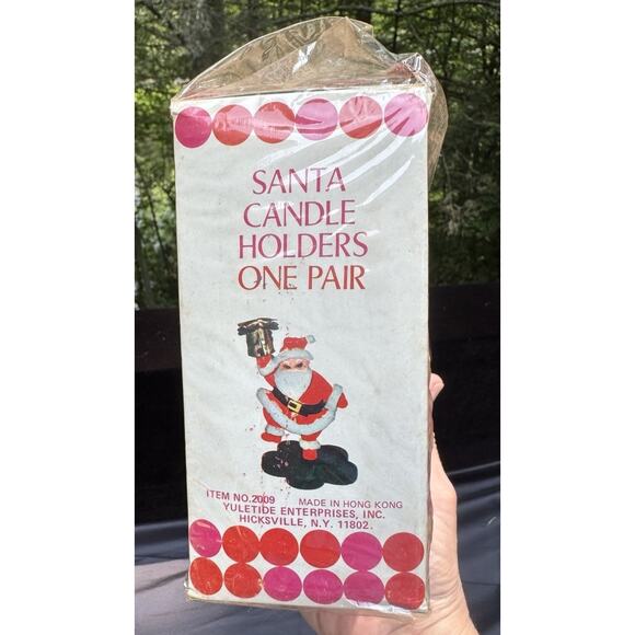 1960’s Yuletide Brand Christmas Velvet Santa Candle Holders Original Box! T28 - Picture 3 of 7